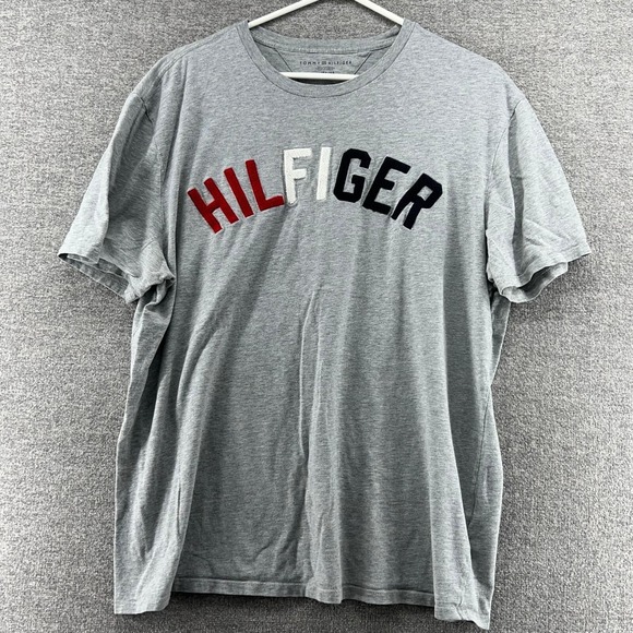 Tommy Hilfiger T Shirt Men Size XL Large Print Gray Short Sleeve - Picture 1 of 9